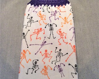 DANCING SKELETONS Thick Double Layer Hanging Crochet Towel, skeleton lover gift, halloween decor, housewarming gift, hostess gift