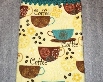 COFFEE CUPS and BEANS Double Layer Hanging Crochet Towel for kitchen, housewarming, birthday, gifts