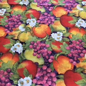 Mixed Fruits and Flowers cotton fabric by the yard, grapes, apples, peaches, pears, apple blossoms, quilting fabric, crafting fabric, sewing