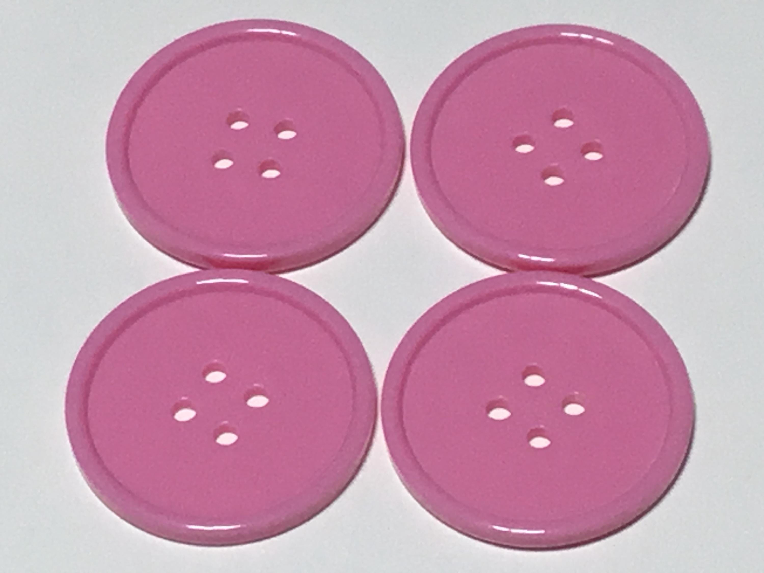 Set of 4 candy pink  large 1 1/2" buttons, plastic buttons, crafting buttons, sewing buttons, knitting buttons, crocheting buttons, round