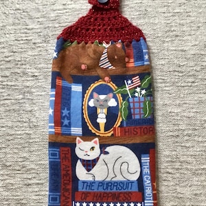 Patriotic Cats Crochet Hanging Towel: Kitchen Decor, Cat Lover Gift