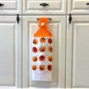 JACK-O-LANTERNS Thick Double Layer Hanging CROCHET Towel, kitchen, housewarming, birthday, holiday, gifts image 2