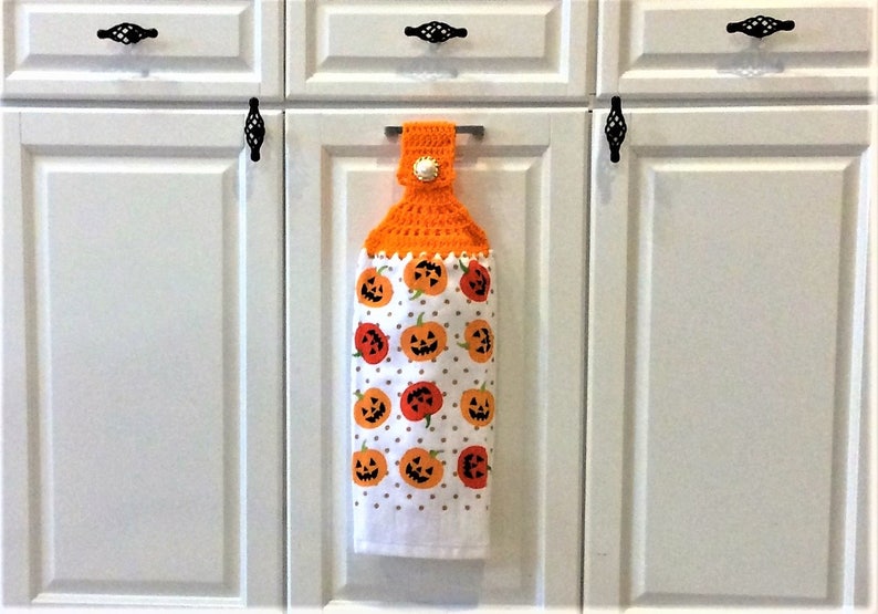 JACK-O-LANTERNS Thick Double Layer Hanging CROCHET Towel, kitchen, housewarming, birthday, holiday, gifts image 2