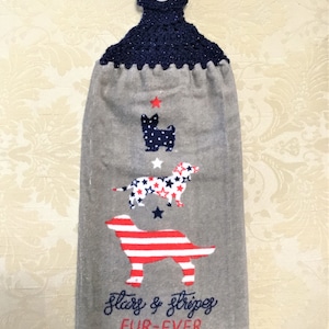Stars & Stripes Dog Crochet Hanging Towel: Plush Double Layer