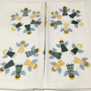CIRCLES OF ANGELS Set of 2 thick cotton kitchen towels, dish towel, hand towel, stocking stuffer, secret Santa gift, Christmas towel