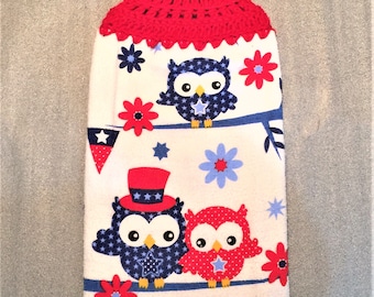 INDEPENDENCE OWL FAMILY Double Layer Hanging Crochet Top Towel for kitchen, bathroom, housewarming, gifts