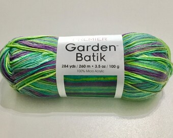 Discontinued Morning Glory Garden Batik by Premier Yarn, #3 weight yarn, self-striping yarn, acrylic yarn, knitting yarn, crocheting yarn