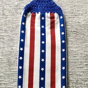 Stars and Stripes Crochet Hanging Towel: Patriotic Kitchen Decor