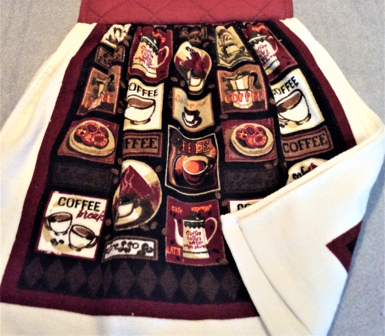 COFFEE SAMPLER Double Layer Hanging Decorative Towel housewarming gift coffee cups Pot Holder Set coffee lover gift brown coffee pots