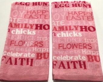 Celebrate Easter set of 2 plush cotton kitchen towel, dish towel, hand towel, pink, Easter gift, hostess gift, kitchen decor, bathroom decor