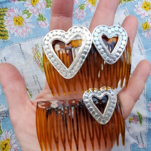 Vintage Sterling Silver Heart Hair Comb Set