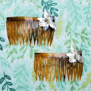 Vintage Sterling Silver Taxco Flower design hair Comb Set
