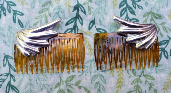 Vintage Sterling Silver Taxco Wings Design Hair Comb Set - Etsy display picture 3