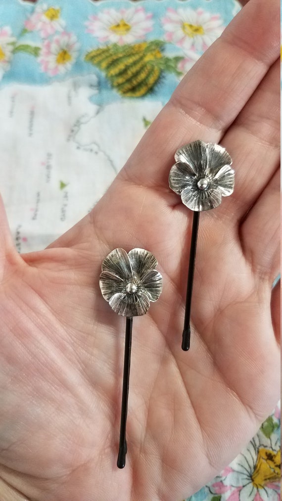 Vintage Sterling Silver Stuart Nye Pansy Hairpin … - image 1