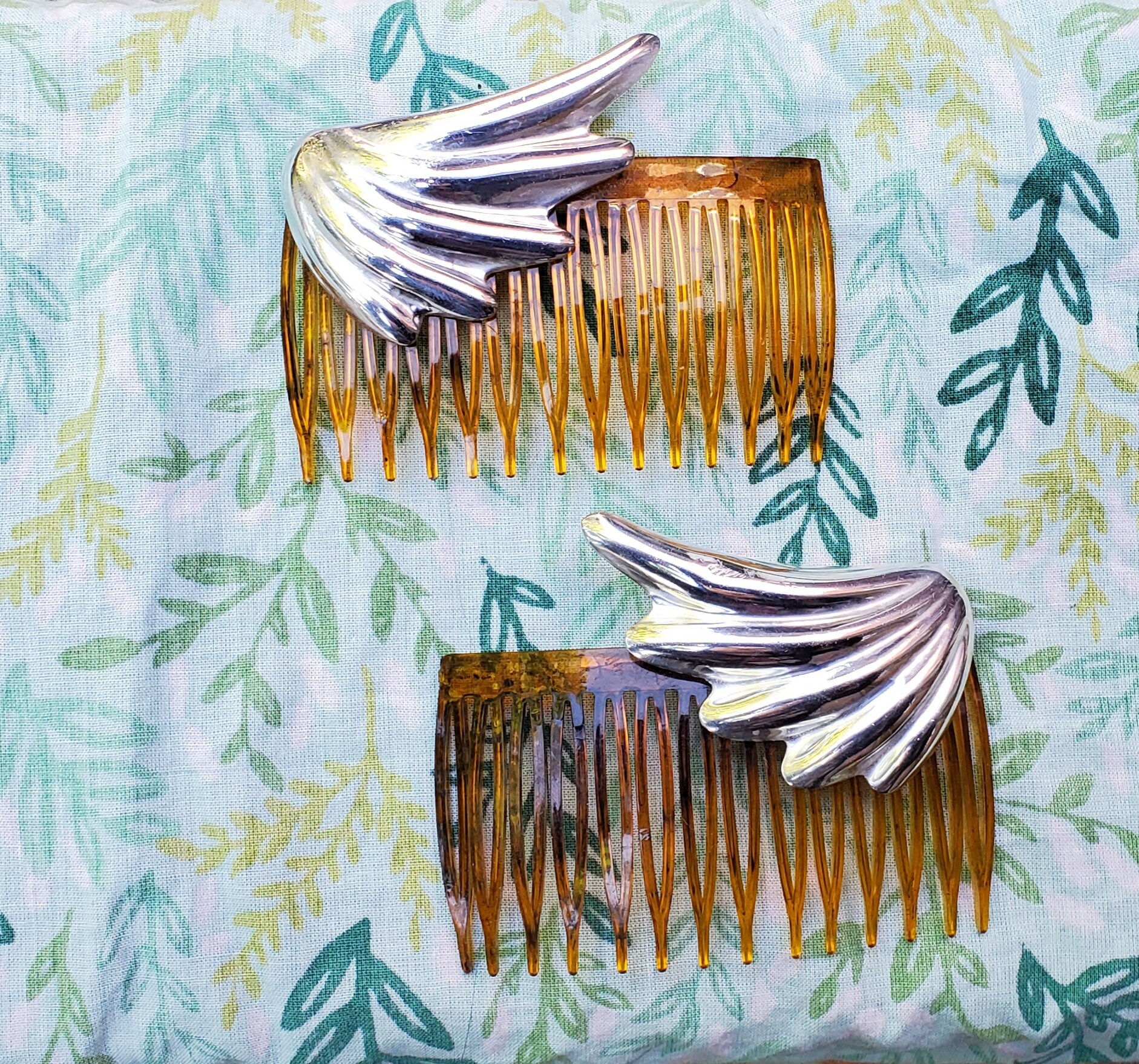 Vintage Sterling Silver Taxco Wings Design Hair Comb Set - Etsy display picture 2