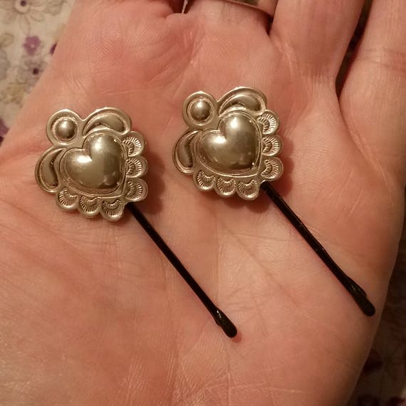 Vintage Sterling Silver Ornately Decorated Hearts Hairpin Etsy