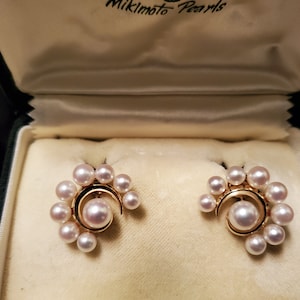Vintage Mikimoto Akoya Pearl 14k Gold Earrings