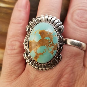 Large Sterling Silver Vintage Carico Lake Turquoise Ring, size 6