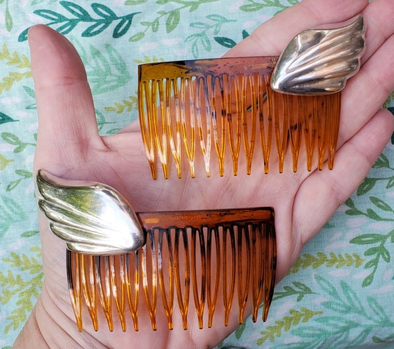 Antique Elegant Silver Winged Hair Combs Antique Elegant Silver Winged Hair Combs main image 4
