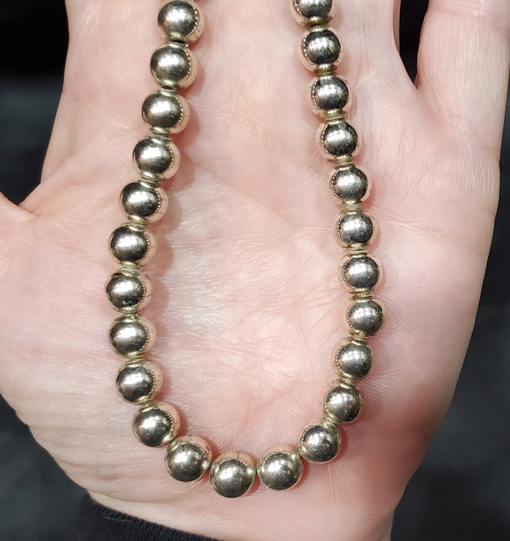 Vintage Navajo Sterling Silver Beaded Necklace, 18 Inch in Length