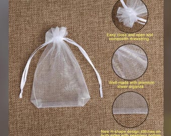 100PCS White Sheer Organza Gift Bags – 4x4.72 Inch Wedding Favor Bags for Jewelry, Candy, Party, Christmas, Baby Shower, Small Gift Wrapping