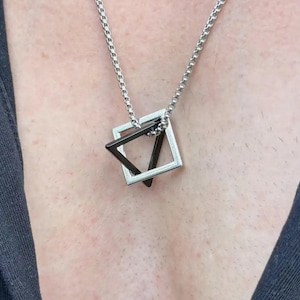 Men's Black & Silver Geometric Pendant Necklace | Stainless Steel