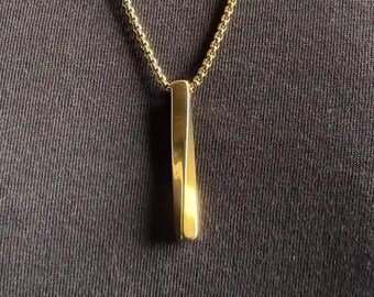 Collana con pendente a barra intrecciata da uomo in oro / Placcata oro 18 carati / Acciaio inossidabile