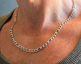 Collana da uomo in acciaio inossidabile con catena Figaro da 5 mm in argento