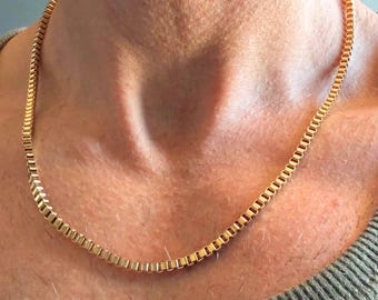 Collana da uomo in acciaio inossidabile con catena a maglie dritte da 3 mm in oro