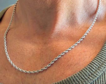 Collana da uomo in acciaio inossidabile con catena in corda argentata