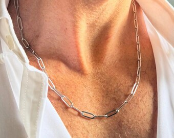 Collana da uomo in acciaio inossidabile con graffetta argentata