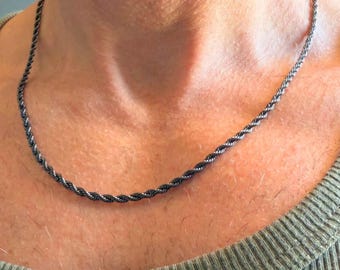 Collana da uomo in acciaio inossidabile con catena a corda nera