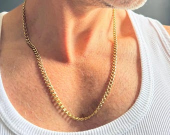 Men's Gold Cuban Curb Chain Necklace | 5mm Stainless Steel, Tarnish-Resistant