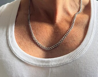 Collana da uomo a catena cubana in argento / Acciaio inossidabile da 5 mm, gioiello audace per tutti i giorni