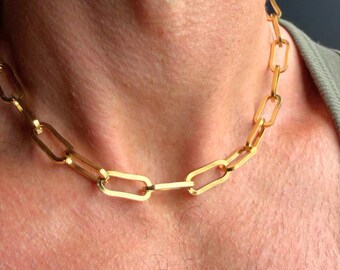 Collana girocollo da uomo in acciaio inossidabile con graffetta dorata