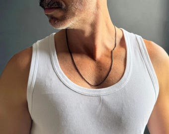 Collana da uomo a catena cubana nera / Sottile 3 mm in acciaio inossidabile per uso quotidiano