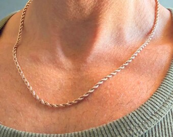 Collana da uomo in acciaio inossidabile con catena a corda rosa
