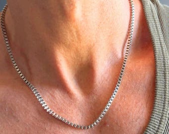 Collana da uomo in acciaio inossidabile con catena a maglie quadrate da 3 mm in argento