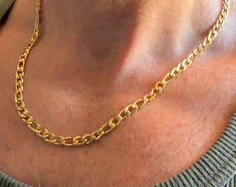 Collana da uomo in acciaio inossidabile con catena Figaro da 5 mm in oro