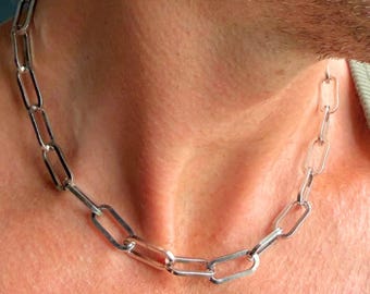 Collana girocollo in acciaio inossidabile con graffetta in argento da uomo