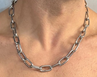 Collana da uomo a catena industriale in acciaio inossidabile / Maglie spesse 3 mm