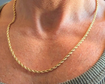 Collana da uomo in acciaio inossidabile con catena in corda dorata