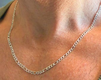 Collana da uomo in acciaio inossidabile con catena Figaro da 3 mm in argento