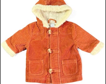 Gymboree Walking in the Woods VTG 2004 Orange Corduroy Toggle Duffle Coat 6-9M