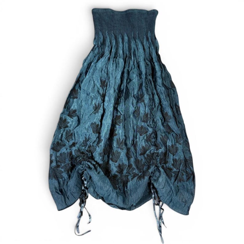 Anthropologie Lapis Smocked Strapless Bubble Dress Skirt OS Teal Boho Fairygoth image 1