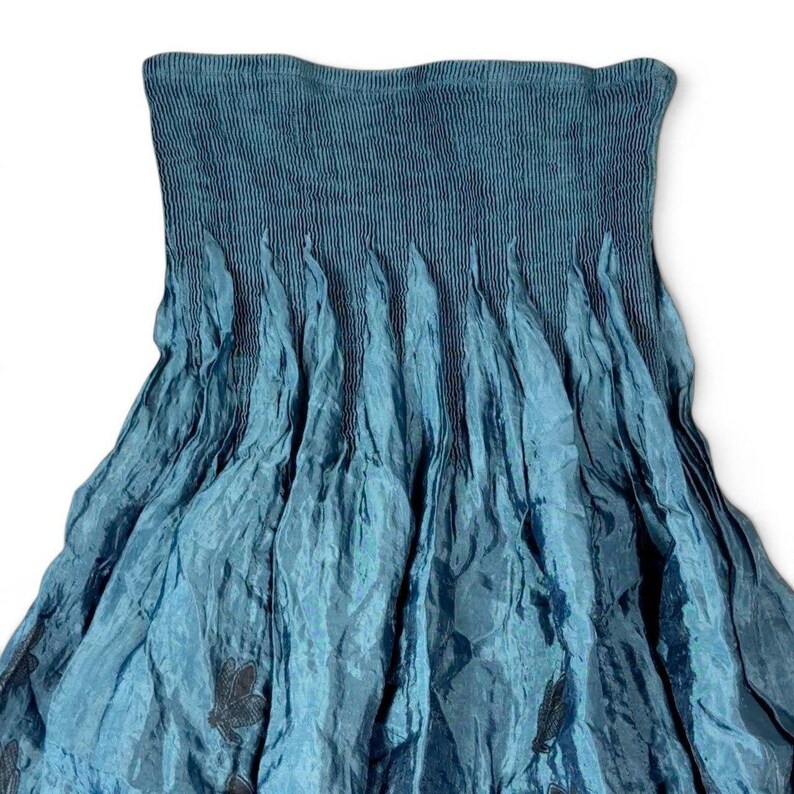 Anthropologie Lapis Smocked Strapless Bubble Dress Skirt OS Teal Boho Fairygoth image 2