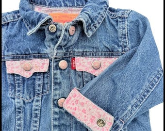 My 1st Levi's Denim Jean Jacket Trucker Pink Floral Vintage Y2K Kidcore Baby 18M
