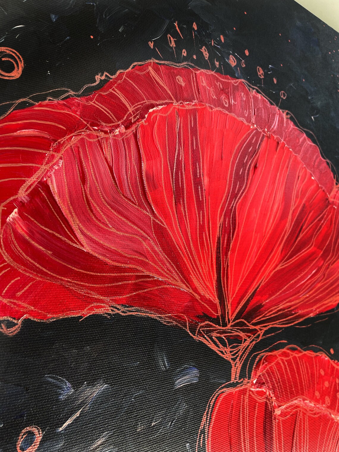 Abstract Red Poppies Acrylic Painting on Canvas | Modern Floral Art ...