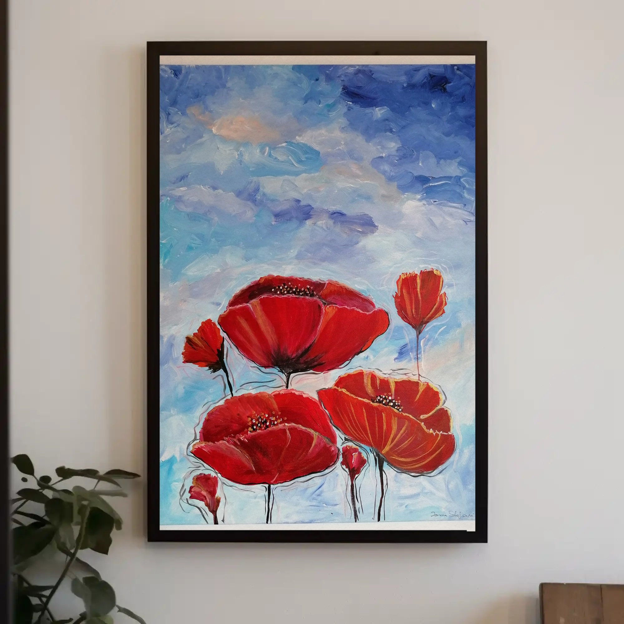 Red Poppies Acrylic Painting on Canvas | Floral Wall Art (50x70cm) - Etsy