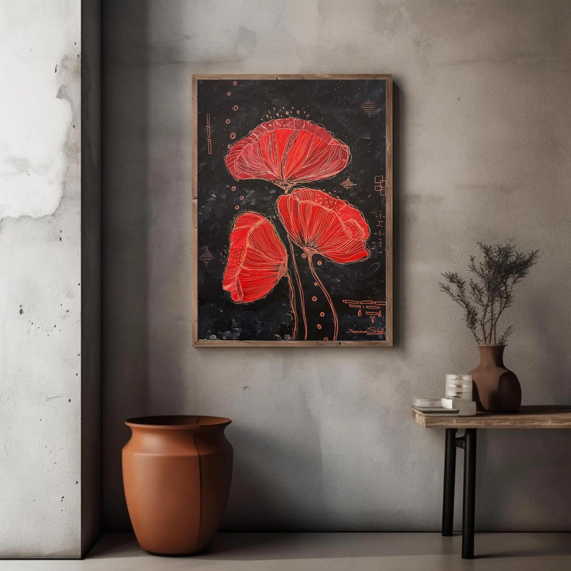 Abstract Red Poppies Acrylic Painting on Canvas | Modern Floral Art ...